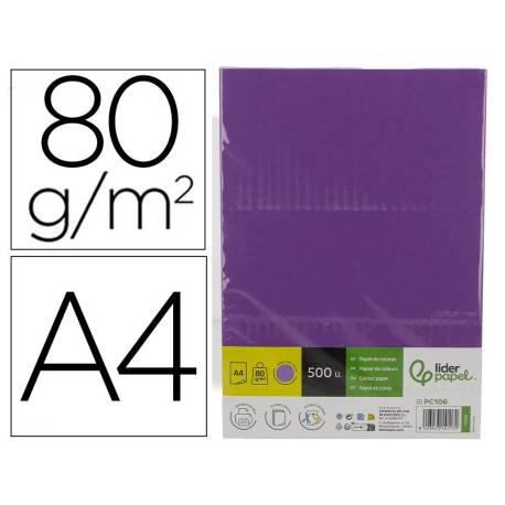 PAPEL COLOR MARCA LIDERPAPEL DIN A4 80 GR LILA INTENSO PAQUETE DE 500 HOJAS