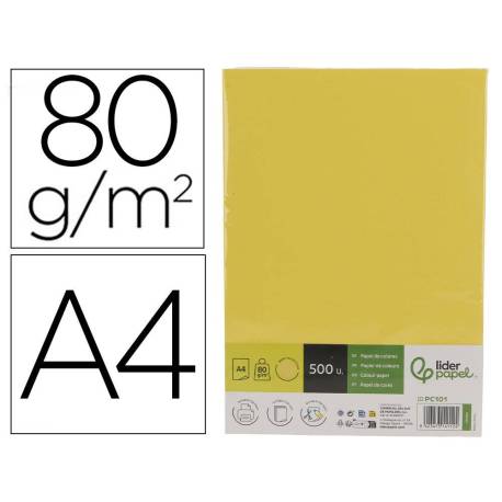 PAPEL COLOR MARCA LIDERPAPEL DIN A4 80 GR AMARILLO INTENSO PAQUETE DE 500 HOJAS