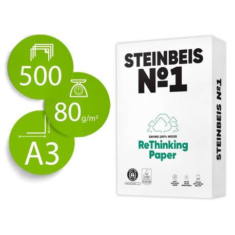 PAPEL FOTOCOPIADORA MARCA STEINBEIS N.1 100% RECICLADO DIN A3 80 GRAMOS PAQUETE DE 500 HOJAS