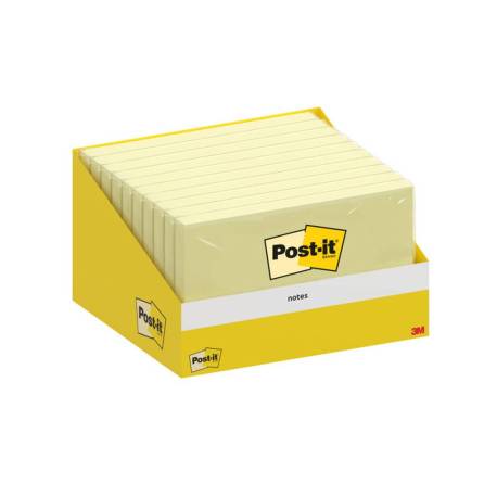BLOC DE NOTAS ADHESIVAS QUITA Y PON POST-IT 76X127 MM 100 HOJAS COLOR AMARILLO CANARIO RETRACTILADO INDIVIDUALMENTE