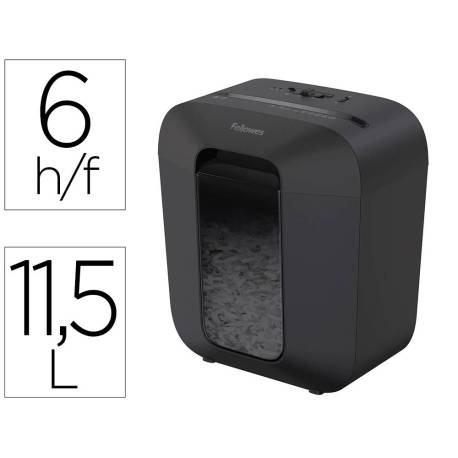 DESTRUCTORA DE DOCUMENTOS MARCA FELLOWES LX25 CAPACIDAD 6H SEGURIDAD P4 GRAPAS CLIPS Y TARJETAS PAPELERA 11,5 L