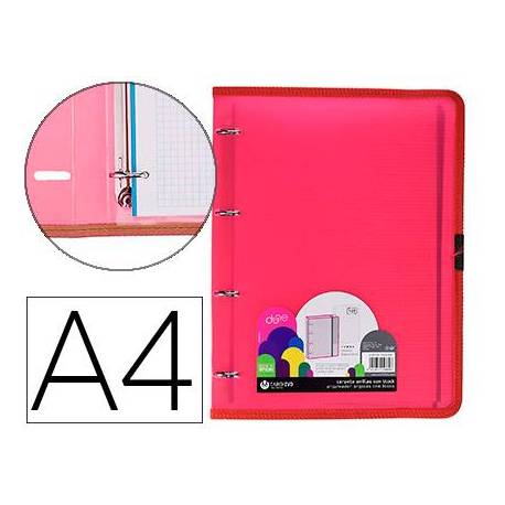 Carpeta con recambio Carchivo Dune Din A4 4 anillas 20 mm Polipropileno Rojo con gomilla y ribete