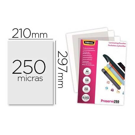 Bolsa de plastificar Fellowers DIN A4 250 micras con brillo Paquete de 100 unidades