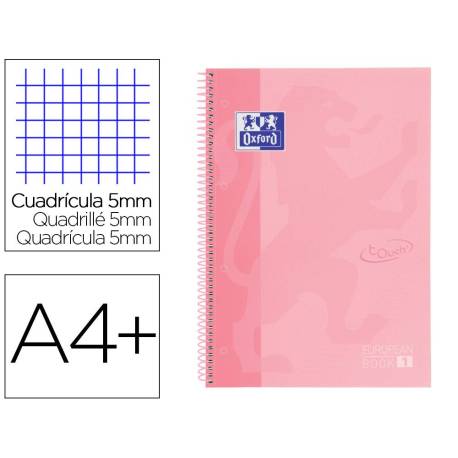 CUADERNO ESPIRAL OXFORD DIN A4+ 80 HOJAS CUADRO 5 MM CON MARGEN COLOR ROSA