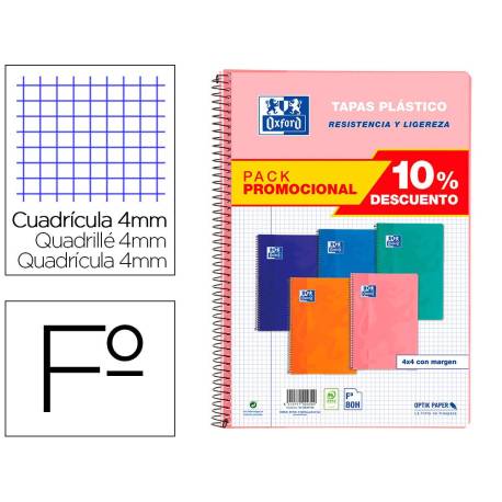Bloc Oxford Folio Tendencia Cuadricula 4 mm 80 hojas COLORES SURTIDOS