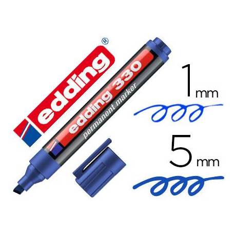 Rotulador permanente Edding 330 azul punta biselada 1-5mm recargable