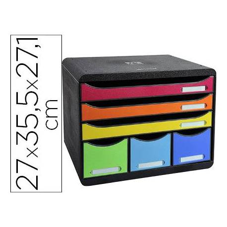 Fichero cajones sobremesa Exacompta Iderama Arlequin con 6 cajones multicolores 270x355x271 mm.