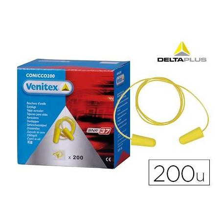 PROTECTOR AUDITIVO MARCA DELTA PLUS CONICO CON CORDON CAJA 200 PARES