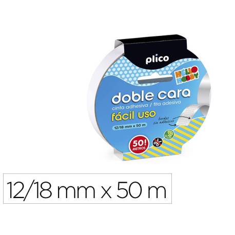 Cinta adhesiva doble cara Plico 12/18 mm x 50m Uso facil