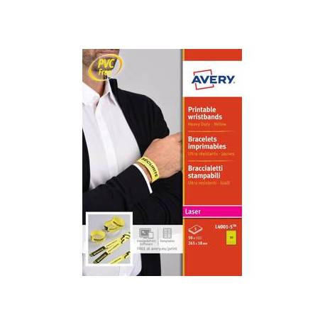 Pulsera identificativa Avery Polietileno 265x15 mm amarillo fluorescente. Pack 50 unidades