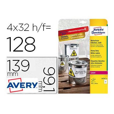 Etiqueta Adhesiva Avery 99,1x139 mm Poliester Blanco Caja de 8 hojas