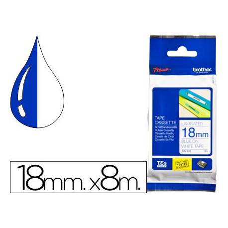 Cinta Brother TZE-243 18mm (ancho) x 8m (largo) laminada azul/blanco