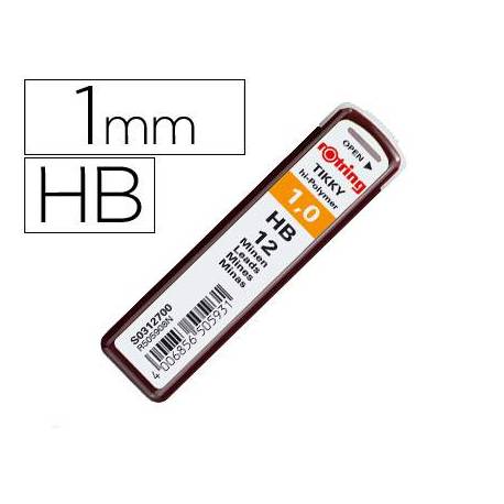 MINAS MARCA ROTRING GRAFITO 1 MM HB ESTUCHE DE 12 MINAS
