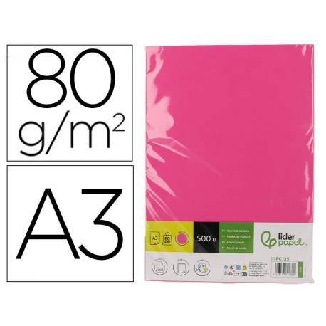 PAPEL COLOR MARCA LIDERPAPEL DIN A3 80 GR ROSA INTENSO PAQUETE DE 500 HOJAS
