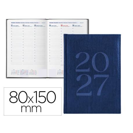 AGENDA OFICINA MARCA LIDERPAPEL 2027 ENCUADERNADA CRETA SEMANA VISTA 80X150 MM BILINGUE 70G PAPEL FSC BLUE