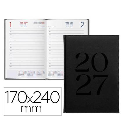 AGENDA OFICINA MARCA LIDERPAPEL 2027 ENCUADERNADA CRETA DIA PAGINA 170X240 MM BILINGUE 70G PAPEL FSC BLACK