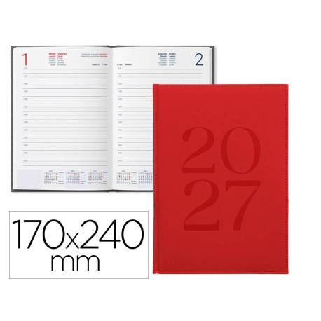 AGENDA OFICINA MARCA LIDERPAPEL 2027 ENCUADERNADA CRETA DIA PAGINA 170X240 MM BILINGUE 70G PAPEL FSC BURGUNDY