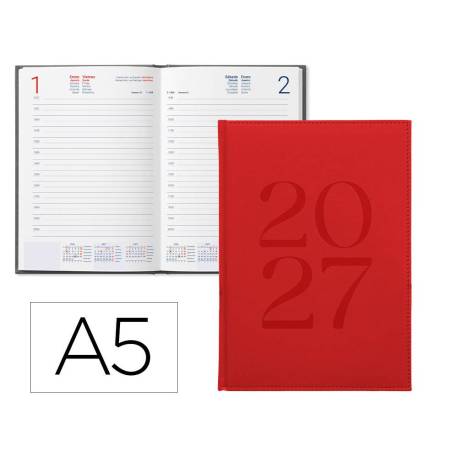 AGENDA OFICINA MARCA LIDERPAPEL 2027 ENCUADERNADA CRETA DIA PAGINA A5 BILINGUE 70G PAPEL FSC BURGUNDY
