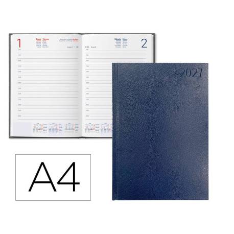 AGENDA OFICINA MARCA LIDERPAPEL 2027 ENCUADERNADA CORFU DIA PAGINA A4 BILINGUE 60G PAPEL FSC BLUE