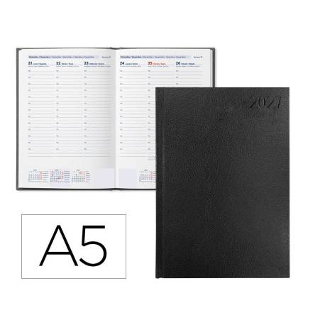 AGENDA OFICINA MARCA LIDERPAPEL 2027 ENCUADERNADA CORFU SEMANA VISTA A5 BILINGUE 60G PAPEL FSC BLACK