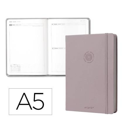 AGENDA OFICINA MARCA LIDERPAPEL 2027 ENCUADERNADA SOLID COLORS DIA PAGINA A5 BILINGUE 70G PAPEL FSC GREY