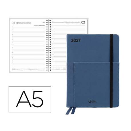 AGENDA OFICINA MARCA LIDERPAPEL 2027 ENCUADERNADA ELASTIC POCKET COLLECTION DIA PAGINA A5 BILINGUE 70G PAPEL FSC