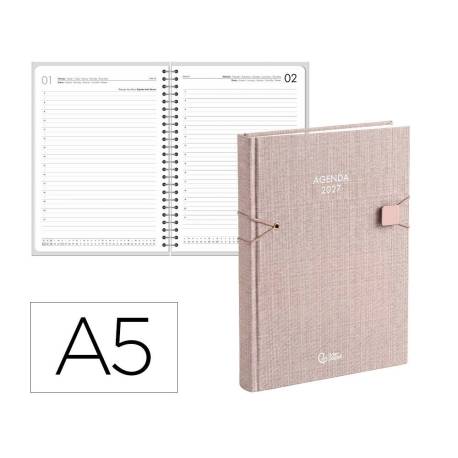 AGENDA OFICINA MARCA LIDERPAPEL 2027 ENCUADERNADA ELASTIC CLOSURE DIA PAGINA A5 BILINGUE 70G PAPEL FSC DESIGN