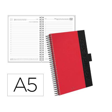 AGENDA OFICINA MARCA LIDERPAPEL 2027 ESPIRAL CORPORATE A DIA PAGINA A5 BILINGUE 70G PAPEL FSC BURGUNDY