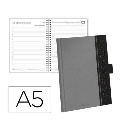 AGENDA OFICINA MARCA LIDERPAPEL 2027 ENCUADERNADA CORPORATE A DIA PAGINA A5 BILINGUE 70G PAPEL FSC GREY