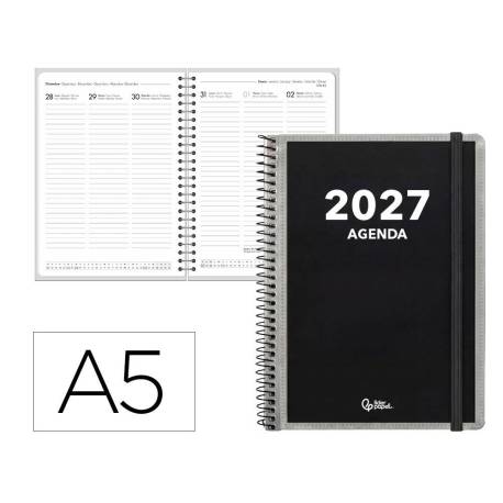 AGENDA OFICINA MARCA LIDERPAPEL 2027 ESPIRAL PERSONALIZABLE SEMANA VISTA A5 BILINGUE 70G PAPEL FSC DESIGN 1