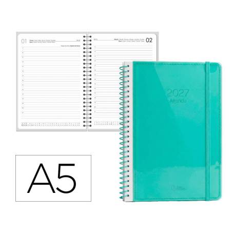 AGENDA OFICINA MARCA LIDERPAPEL 2027 ESPIRAL NEON DIA PAGINA A5 BILINGUE 70G PAPEL FSC DESIGN 2
