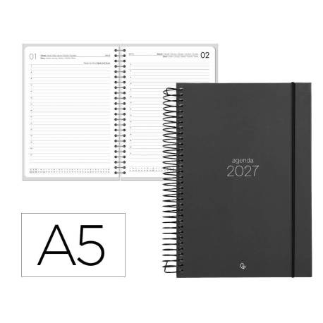 AGENDA OFICINA MARCA LIDERPAPEL 2027 ESPIRAL OLBIA DIA PAGINA A5 BILINGUE 60G PAPEL FSC DESIGN 1