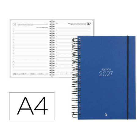 AGENDA OFICINA MARCA LIDERPAPEL 2027 ESPIRAL OLBIA DIA PAGINA A4 BILINGUE 60G PAPEL FSC BLUE