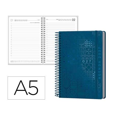 AGENDA OFICINA MARCA LIDERPAPEL 2027 ESPIRAL SYROS DIA PAGINA A5 BILINGUE 60G PAPEL FSC NAVY BLUE