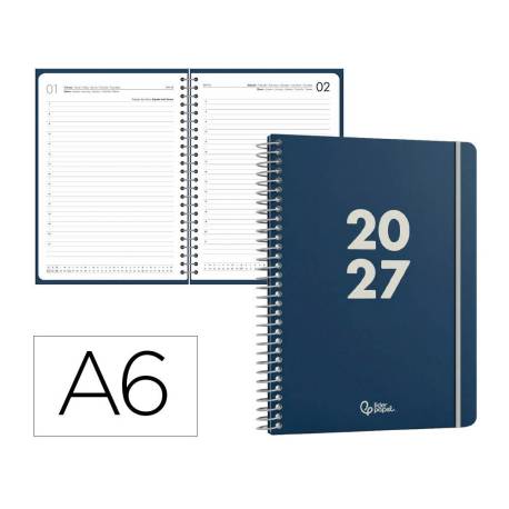 AGENDA OFICINA MARCA LIDERPAPEL 2027 ESPIRAL BASIC DIA PAGINA A6 BILINGUE 60G PAPEL FSC DESIGN 2