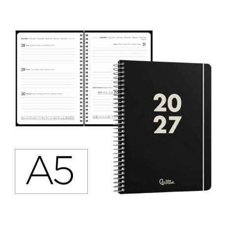 AGENDA OFICINA MARCA LIDERPAPEL 2027 ESPIRAL BASIC SEMANA VISTA A5 BILINGUE 60G PAPEL FSC DESIGN 1