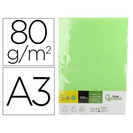 PAPEL COLOR MARCA LIDERPAPEL DIN A3 80 GR VERDE PAQUETE DE 500 HOJAS