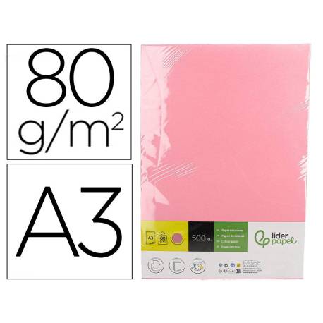 PAPEL COLOR LIDERPAPEL DIN A3 80 GR ROSA PAQUETE DE 500 HOJAS