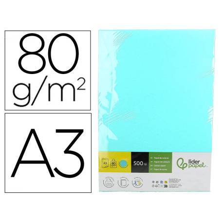 PAPEL COLOR MARCA LIDERPAPEL DIN A3 80 GR CELESTE PAQUETE DE 500 HOJAS