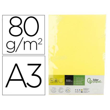 PAPEL COLOR MARCA LIDERPAPEL DIN A3 80 GR AMARILLO PAQUETE DE 500 HOJAS