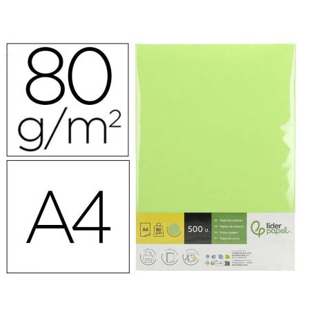 PAPEL COLOR MARCA LIDERPAPEL DIN A4 80 GR VERDE PAQUETE DE 500 HOJAS
