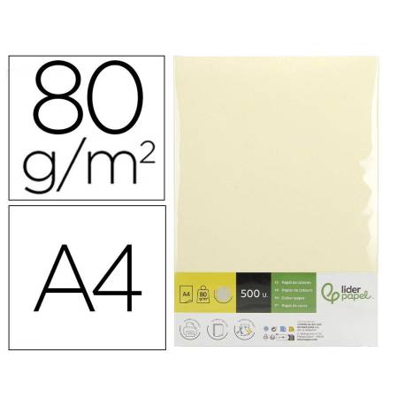 PAPEL COLOR MARCA LIDERPAPEL DIN A4 80 GR CREMA PAQUETE DE 500 HOJAS