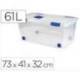CONTENEDOR PLASTICO MARCA PLASTICFORTE N 7 TRANSPARENTE CON TAPA 61L 73X41X32 CM