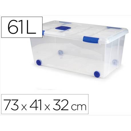 CONTENEDOR PLASTICO MARCA PLASTICFORTE N 7 TRANSPARENTE CON TAPA 61L 73X41X32 CM