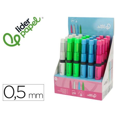 PORTAMINAS MARCA LIDERPAPEL COLECCION 2 CON FUELLE Y GOMA CON ACABADO SOFT TOUCH 0,5 MM 4 COLORES SURTIDOS