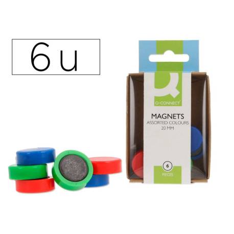 IMAN PARA SUJECION MARCA Q-CONNECT IDEAL PARA PIZARRAS MAGNETICAS 20 MM COLORES SURTIDOS CAJA DE 6 UNIDADES