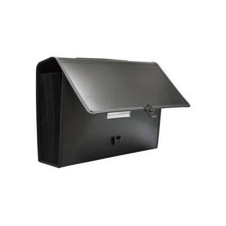 MALETIN CLASIFICADOR MARCA OFFICE BOX POLIPROPILENO CON ASA 36 SEPARADORES NEGRO