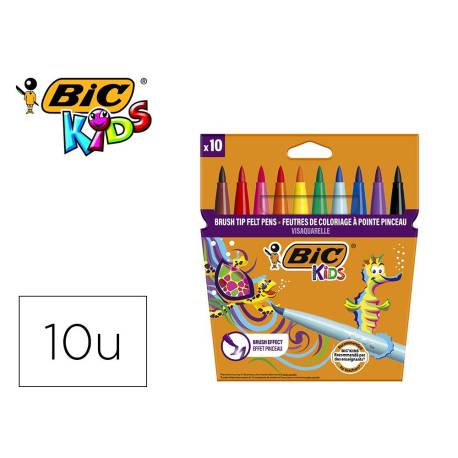 Rotulador Bic Kid Visaquarelle Punta Fina Extraflexible Pack de 10 unidades