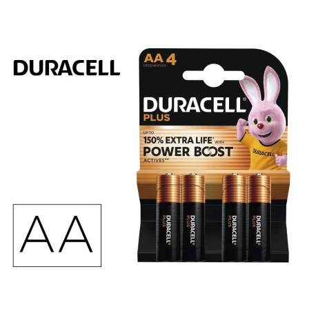 Pila Duracell alcalina plus AA blister con 4 unidades