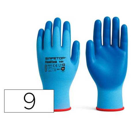 GUANTES DE NITRILO MARCA SAFETOP FOODTASK ALIMENTARIO AZUL SOLIDO TALLA 9